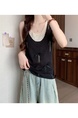 Real shot wholesale price 2025 summer new sweet spicy style fake two-piece hollow hole design black and beige camisole top
