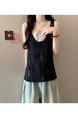 Real shot wholesale price 2025 summer new sweet spicy style fake two-piece hollow hole design black and beige camisole top