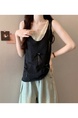 Real shot wholesale price 2025 summer new sweet spicy style fake two-piece hollow hole design black and beige camisole top