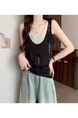 Real shot wholesale price 2025 summer new sweet spicy style fake two-piece hollow hole design black and beige camisole top