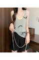 Real shot wholesale price 2025 summer new sweet spicy style fake two-piece hollow hole design light green and beige camisole top