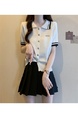 Real Shot Wholesale Price 2025 Spring New Design Niche Contrast Color White POLO Collar Splicing Short-Sleeved Knitted Top
