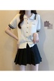 Real Shot Wholesale Price 2025 Spring New Design Niche Contrast Color White POLO Collar Splicing Short-Sleeved Knitted Top