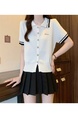 Real Shot Wholesale Price 2025 Spring New Design Niche Contrast Color White POLO Collar Splicing Short-Sleeved Knitted Top