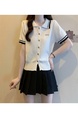 Real Shot Wholesale Price 2025 Spring New Design Niche Contrast Color White POLO Collar Splicing Short-Sleeved Knitted Top