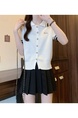 Real Shot Wholesale Price 2025 Spring New Design Niche Contrast Color White POLO Collar Splicing Short-Sleeved Knitted Top
