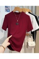 Real Shot High-Grade Small Stand-up Collar Short-Sleeved T-shirt Women's Summer Slim Fit Inner Wear Half Sleeve Korean Simple Easy Matching Clothes in Burgundy