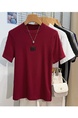 Real Shot High-Grade Small Stand-up Collar Short-Sleeved T-shirt Women's Summer Slim Fit Inner Wear Half Sleeve Korean Simple Easy Matching Clothes in Burgundy