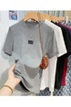 Real Shot High-Grade Small Stand-up Collar Short-Sleeved T-shirt Women's Summer Slim Fit Inner Wear Half Sleeve Korean Simple Easy Matching Clothes in Gray