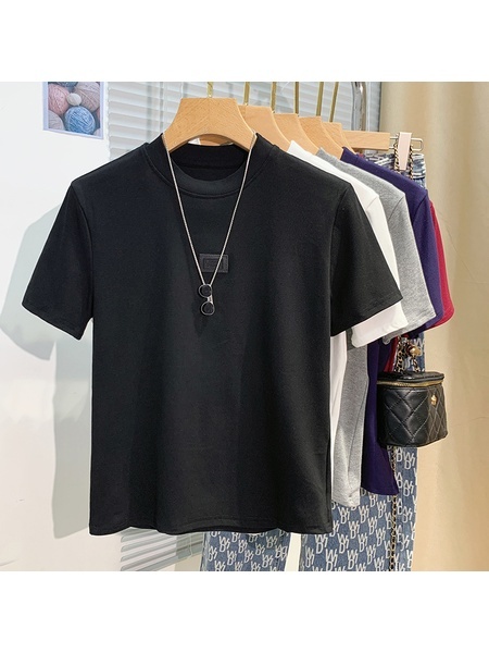 Real Shot High-Grade Small Stand-up Collar Short-Sleeved T-shirt Women's Summer Slim Fit Inner Wear Half Sleeve Korean Simple Easy Matching Clothes in Black