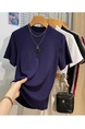 Real Shot High-Grade Small Stand-up Collar Short-Sleeved T-shirt Women's Summer Slim Fit Inner Wear Half Sleeve Korean Simple Easy Matching Clothes in Navy Blue