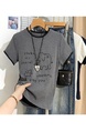 Real Shot Heavy Industry Manual Crocheted Short-Sleeved T-shirt Women's Summer Simple Pen Elephant Embroidered T-shirt Western Style Shoulder Clothes in Gray