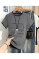 Real Shot Heavy Industry Manual Crocheted Short-Sleeved T-shirt Women's Summer Simple Pen Elephant Embroidered T-shirt Western Style Shoulder Clothes in Gray