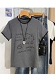 Real Shot Heavy Industry Manual Crocheted Short-Sleeved T-shirt Women's Summer Simple Pen Elephant Embroidered T-shirt Western Style Shoulder Clothes in Gray