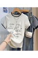 Real Shot Heavy Industry Manual Crocheted Short-Sleeved T-shirt Women's Summer Simple Pen Elephant Embroidered T-shirt Western Style Shoulder Clothes in Light Gray