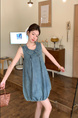 Light Blue Cost-Effective Doll Collar Sleeveless Denim Skirt Exquisite Special-Interest Design Tea Break French Dress Summer Wear Match