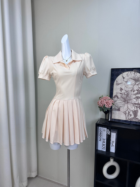 Soft Pink Lazy Didi Tennis Girl Princess Waistline Classic Polo Dress Sports Tight Waist A-line Lapel Dress