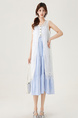 White and Blue Real Shot of the New 2025 Summer Bohemian Style Blouse with Blue Striped Suspender Dress