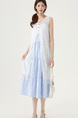 White and Blue Real Shot of the New 2025 Summer Bohemian Style Blouse with Blue Striped Suspender Dress