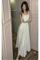 White Real Shot 2025 Spring and Summer New Simple White Dress Comfortable Daily A-line Large Hem Vest Pleated Dress Women