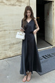 Black Real Shot 2025 Spring/Summer New Design Sense V-neck Draping Satin Dress Women's Waist-Tight Slimming Lace-up Dress