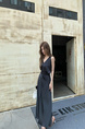 Black Real Shot 2025 Spring/Summer New Design Sense V-neck Draping Satin Dress Women's Waist-Tight Slimming Lace-up Dress
