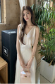 Ivory Real Shot 2025 Spring/Summer New Design Sense V-neck Draping Satin Dress Women's Waist-Tight Slimming Lace-up Dress