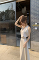 Ivory Real Shot 2025 Spring/Summer New Design Sense V-neck Draping Satin Dress Women's Waist-Tight Slimming Lace-up Dress
