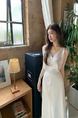 Ivory Real Shot 2025 Spring/Summer New Design Sense V-neck Draping Satin Dress Women's Waist-Tight Slimming Lace-up Dress