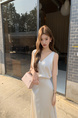 Ivory Real Shot 2025 Spring/Summer New Design Sense V-neck Draping Satin Dress Women's Waist-Tight Slimming Lace-up Dress