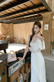 Ivory Real Shot 2025 Spring/Summer New Design Sense V-neck Draping Satin Dress Women's Waist-Tight Slimming Lace-up Dress