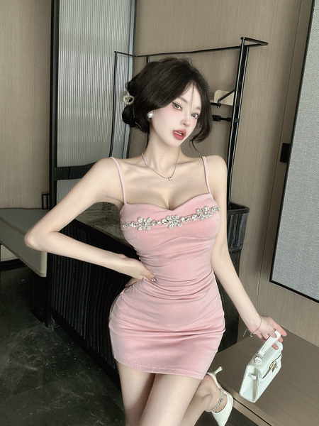 Pink Real Shot of 2025 Hepburn Style Dress with Suspenders, High-End Temperament, Slim Waist, Thin Hot Girl Short Skirt for Women