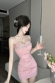 Pink Real Shot of 2025 Hepburn Style Dress with Suspenders, High-End Temperament, Slim Waist, Thin Hot Girl Short Skirt for Women