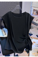Black Real Shot Lace-up Shoulder Short-Sleeved T-shirt Women's Summer 2025 Design Sense Waist Trimming Lace-up Split Chic Top Ins