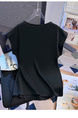 Black Real Shot Lace-up Shoulder Short-Sleeved T-shirt Women's Summer 2025 Design Sense Waist Trimming Lace-up Split Chic Top Ins