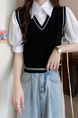 Black Real Shot Wholesale Price 2025 New Niche College Style POLO Collar Vest Fake Two-Piece Short-Sleeved Tops for Women