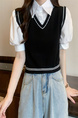 Black Real Shot Wholesale Price 2025 New Niche College Style POLO Collar Vest Fake Two-Piece Short-Sleeved Tops for Women