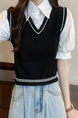 Black Real Shot Wholesale Price 2025 New Niche College Style POLO Collar Vest Fake Two-Piece Short-Sleeved Tops for Women