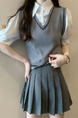Gray Real Shot Wholesale Price 2025 New Niche College Style POLO Collar Vest Fake Two-Piece Short-Sleeved Tops for Women