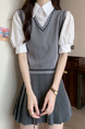 Gray Real Shot Wholesale Price 2025 New Niche College Style POLO Collar Vest Fake Two-Piece Short-Sleeved Tops for Women
