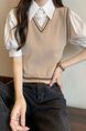 Beige Real Shot Wholesale Price 2025 New Niche College Style POLO Collar Vest Fake Two-Piece Short-Sleeved Tops for Women