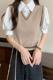 Beige Real Shot Wholesale Price 2025 New Niche College Style POLO Collar Vest Fake Two-Piece Short-Sleeved Tops for Women