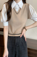 Beige Real Shot Wholesale Price 2025 New Niche College Style POLO Collar Vest Fake Two-Piece Short-Sleeved Tops for Women