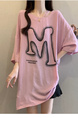 Pink Real Shot of the New 2025 Summer Style Careful Off-Shoulder Slimming Versatile T-Shirt for Women Large Size Loose Casual Short-Sleeved Top