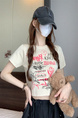 Cream Real Shot Wholesale Price Retro American BF Style Street Graffiti Design Sense Slim Fit Versatile Round Neck Short-Sleeved Tops for Women