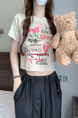 Cream Real Shot Wholesale Price Retro American BF Style Street Graffiti Design Sense Slim Fit Versatile Round Neck Short-Sleeved Tops for Women