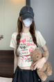 Cream Real Shot Wholesale Price Retro American BF Style Street Graffiti Design Sense Slim Fit Versatile Round Neck Short-Sleeved Tops for Women