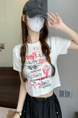 White Real Shot Wholesale Price Retro American BF Style Street Graffiti Design Sense Slim Fit Versatile Round Neck Short-Sleeved Tops for Women