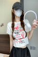 White Real Shot Wholesale Price Retro American BF Style Street Graffiti Design Sense Slim Fit Versatile Round Neck Short-Sleeved Tops for Women