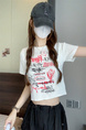White Real Shot Wholesale Price Retro American BF Style Street Graffiti Design Sense Slim Fit Versatile Round Neck Short-Sleeved Tops for Women